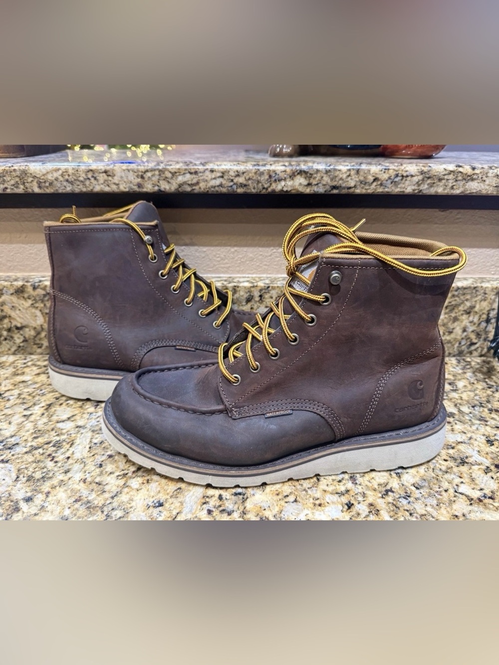 Mens Carhartt CMW6096 Waterproof Wedge Work Boots ~ Brown Leather ~ 10.5
